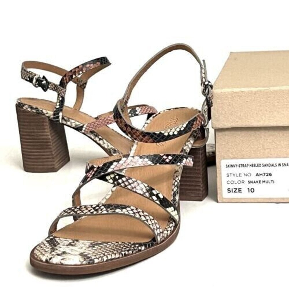 Madewell Womens Sandals Skinny Strap Snake Size 10 Embossed Leather Heeled Multi - Picture 5 of 8